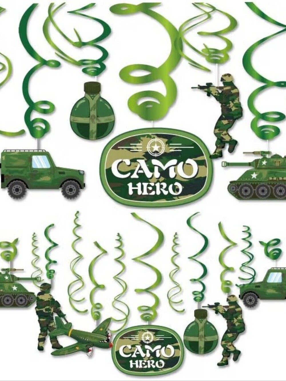 Camo Hero Green Party Swirl Decorations Army Baby Shower Decor